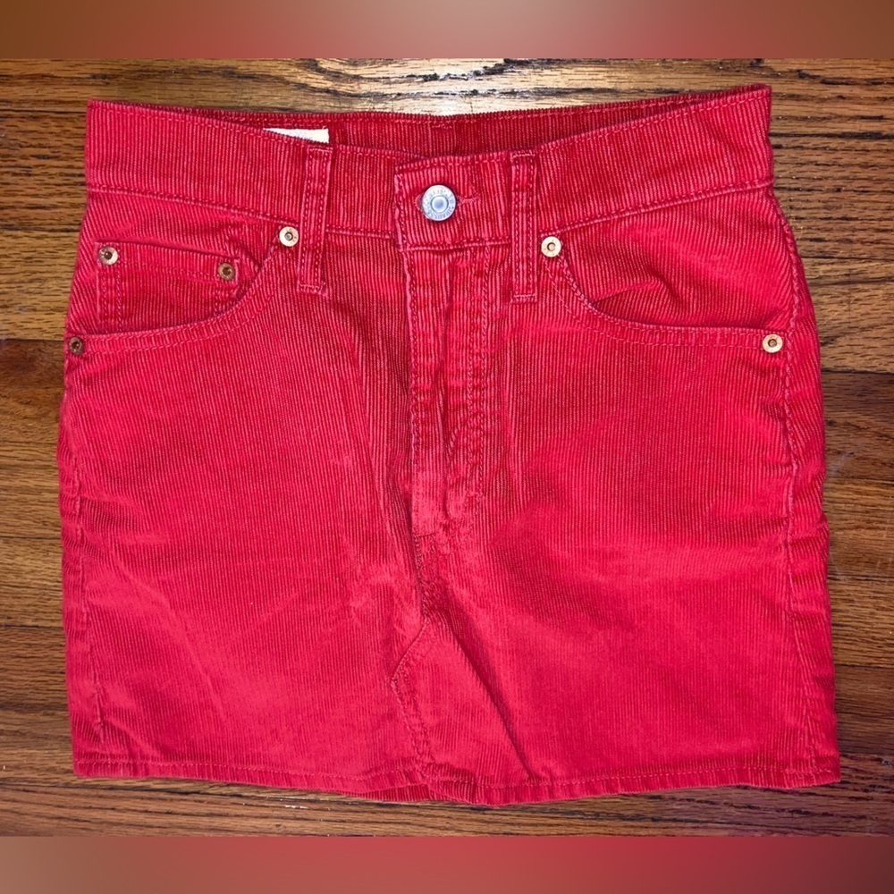 𝅺levi Strauss size 24 vintage y2k red Valentine’s Day corduroy miniskirt - Picture 6 of 15